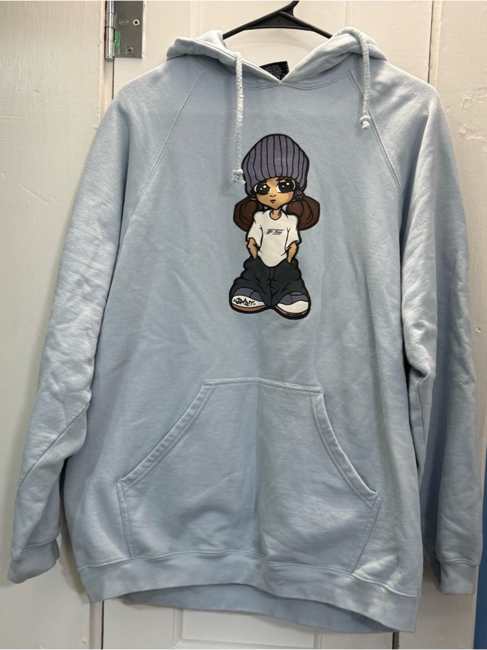 Light Blue Women's Hoodie Sweatshirt with Graphic Girl